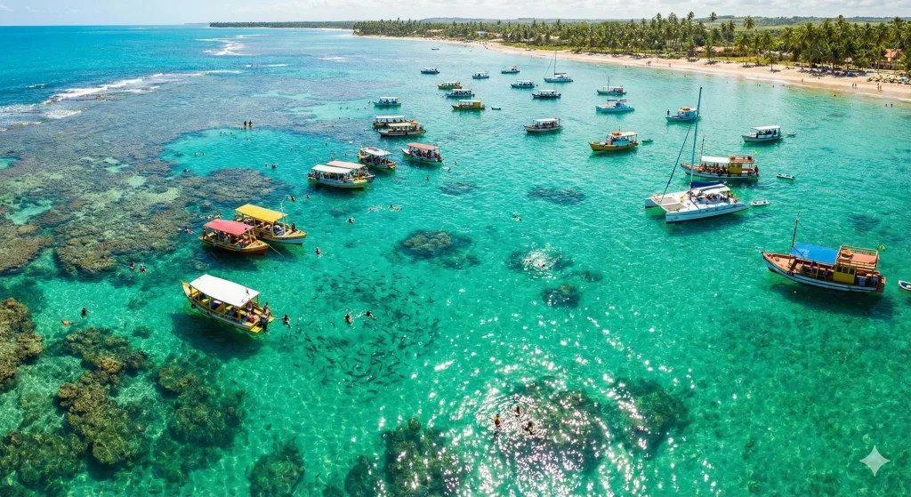 Piscinas naturais de Maragogi com águas cristalinas, destino ideal de sol e praia para as férias de verão em dezembro.