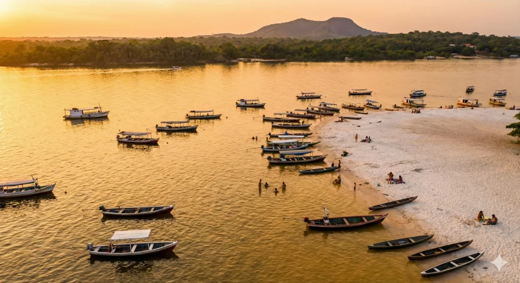 O espetáculo da natureza: o fim de tarde na Ponta do Cururu é considerado um dos mais bonitos da Amazônia.