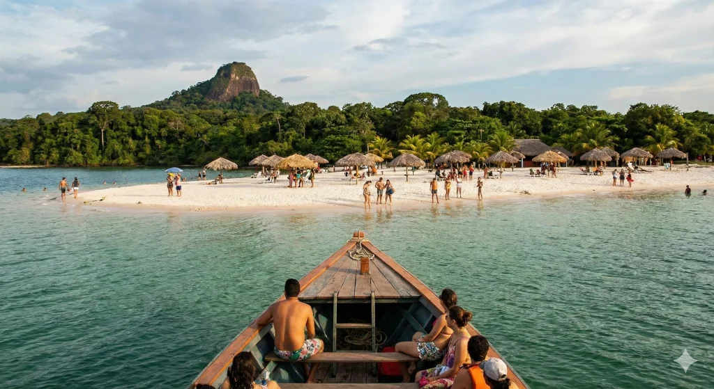 Bem-vindo ao Caribe Amazônico: a Ilha do Amor, em Alter do Chão, surge imponente durante a seca do Rio Tapajós.