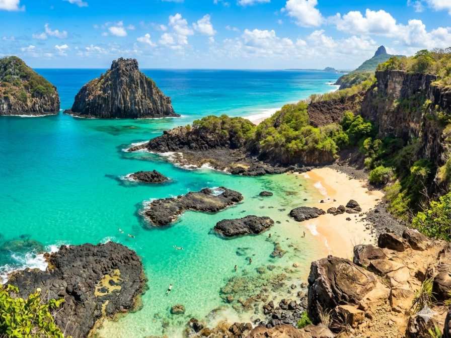 Um lugar incrível que fica no Brasil é Fernando de Noronha, com praias paradisíacas