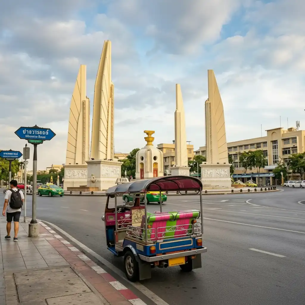 História e arquitetura se encontram no Monumento à Democracia, um marco importante no centro de Bangkok.