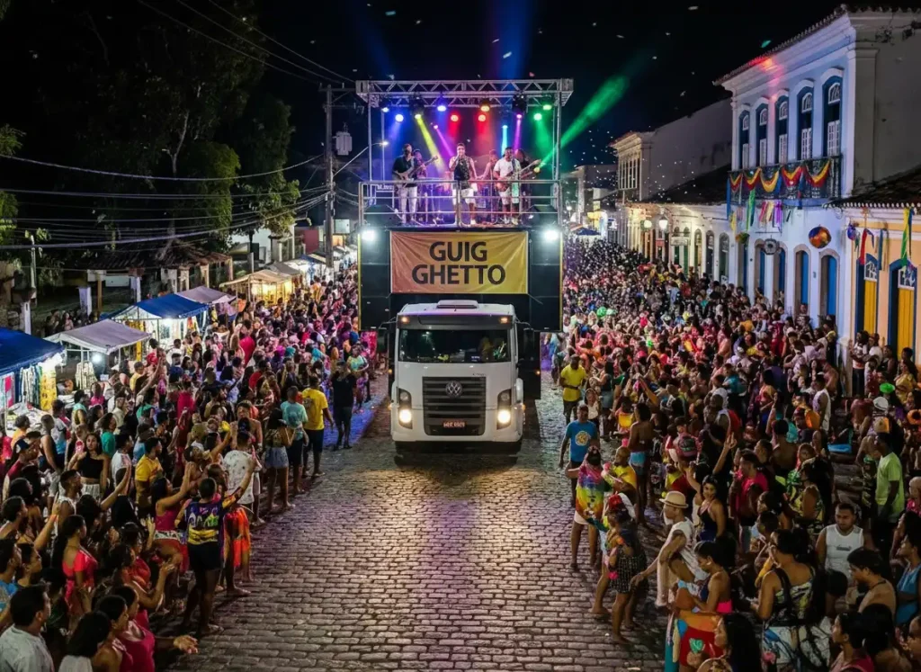 Onde tudo acontece: as cores e luzes da Passarela transformam a noite no Carnaval em Porto Seguro, o ponto de encontro de todos os foliões.