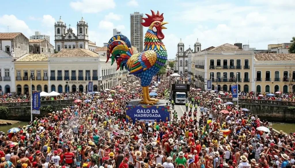 Multidão nas ruas: o Recife Antigo e o Galo da Madrugada mostram a grandiosidade e a alegria do Carnaval no Brasil.