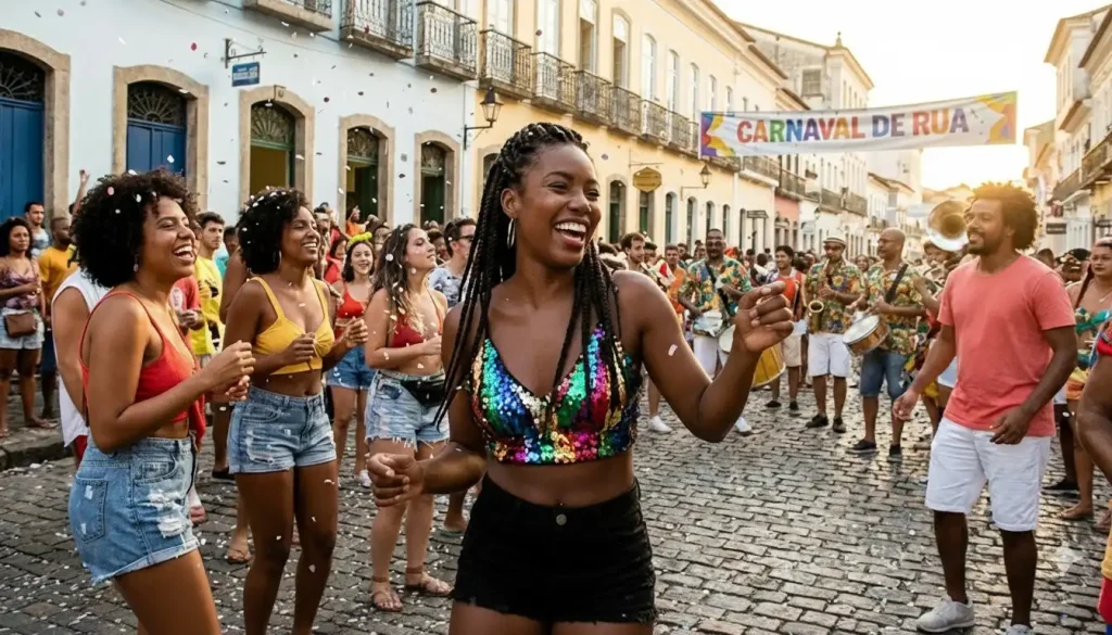 Brilho e diversão: prepare o glitter e a fantasia para aproveitar a democracia e a alegria dos blocos de rua no Carnaval no Brasil.