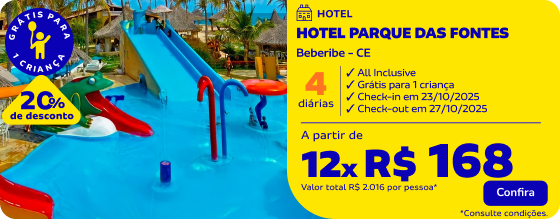 4 diárias no HOTEL PARQUE DAS FONTES em Beberibe - CE 