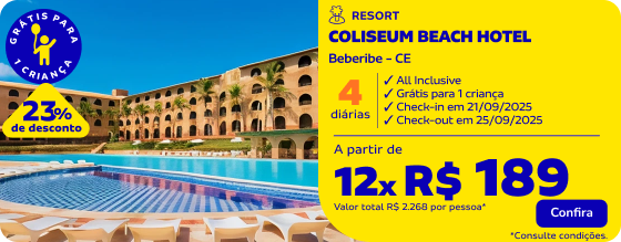 4 diárias no COLISEUM BEACH HOTEL em Beberibe - CE