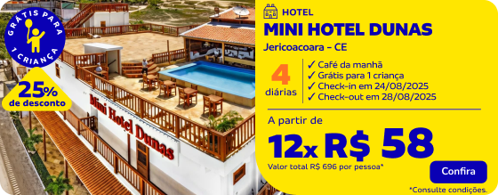 4 diárias no MINI HOTEL DUNAS em Jericoacoara - CE