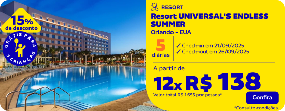 5 diárias no Resort UNIVERSAL´S ENDLESS SUMMER