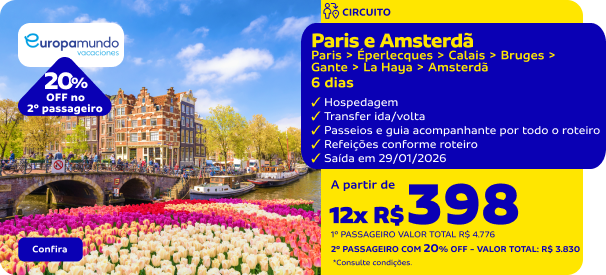 Paris > Eperlecques > Calais > Bruges > Gante > La haya > Amsterdã - 6 dias 