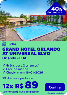 10 diárias no GRAND HOTEL ORLANDO AT UNIVERSAL BLVD 