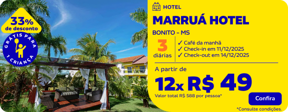 3 Diárias no MARRUÁ HOTEL em Bonito