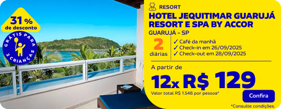 2 Diárias no HOTEL JEQUITIMAR no Guarujá