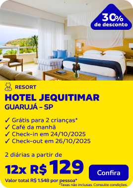 2 Diárias no HOTEL JEQUITIMAR, Guarujá - SP