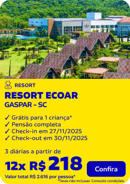 3 Diárias no RESORT ECOAR, Gaspar - SC