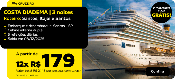COSTA DIADEMA | 3 noites | Roteiro: Santos, Itajaí e Santos