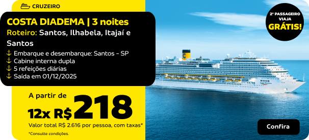 COSTA DIADEMA | 3 noites | Santos, Ilhabela, Itajaí e Santos
