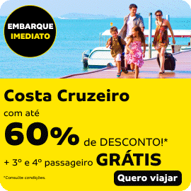 Costa Cruzeiro com até 60% OFF + 3º e 4º passageiro Grátis