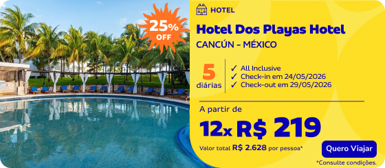 5 Diárias no Hotel Dos Playas Hotel em Cancún