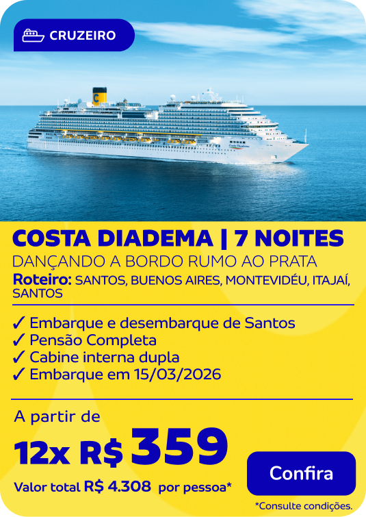 COSTA DIADEMA | 7 noites | DANÇANDO A BORDO RUMO AO PRATA