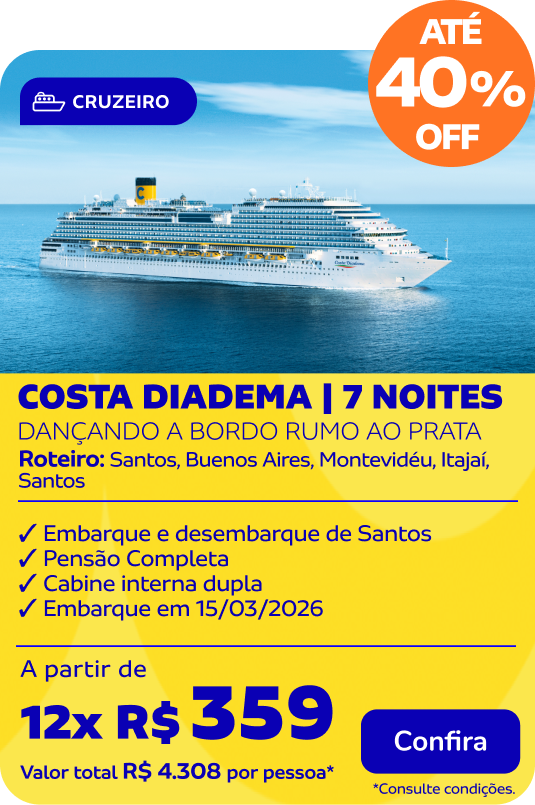 COSTA DIADEMA | 7 noites | DANÇANDO A BORDO RUMO AO PRATA