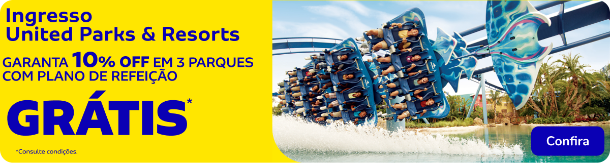 GARANTA 10 % OFF EM 3 PARQUES COM PLANO DE REFEIÇÃO GRÁTIS no Ingresso United Parks & Resorts