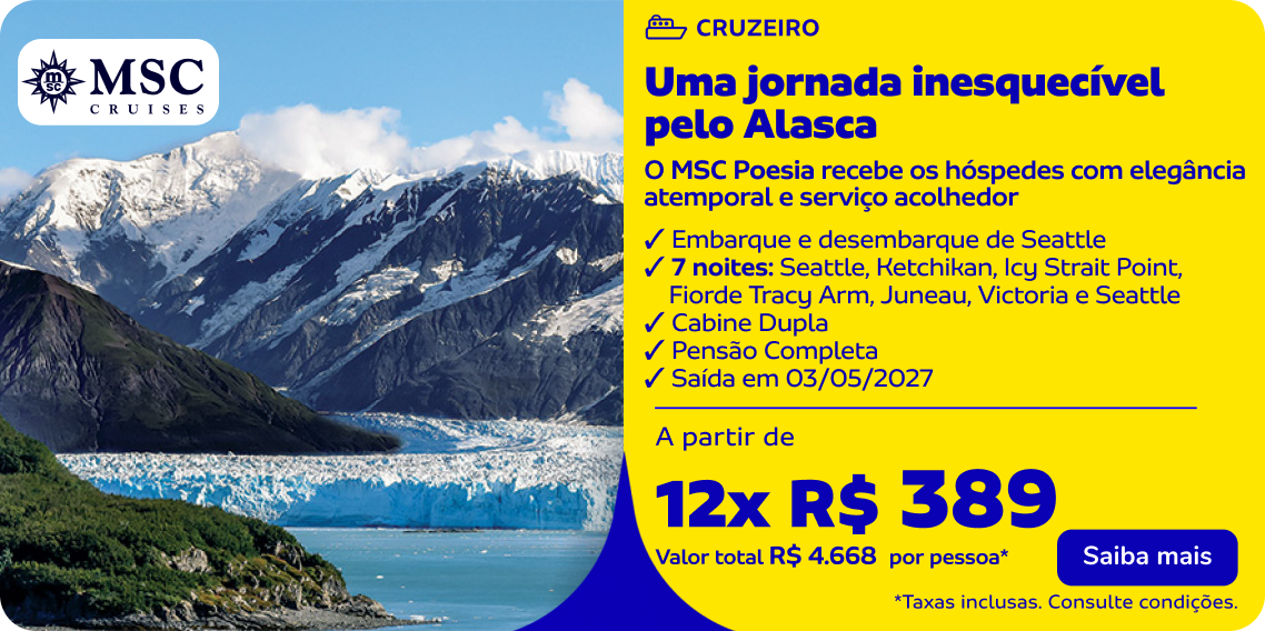 Uma jornada inesquecível pelo Alasca -O MSC Poesia recebe os hóspedes com elegância atemporal e serviço acolhedor