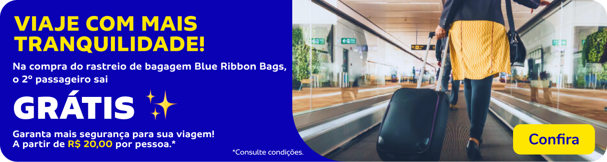 Na compra do rastreio de bagagem Blue Ribbon Bags, o 2º passageiro sai GRATIS ✨