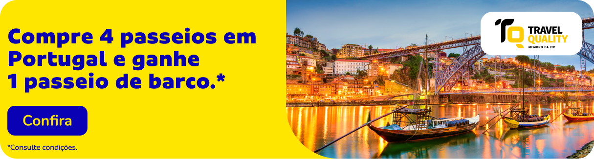 Compre 4 passeios em Portugal e ganhe 1 passeio de barco.