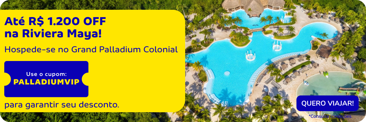 Hospede-se no Grand Palladium Colonial e use o cupom PALLADIUMVIP para garantir seu desconto.