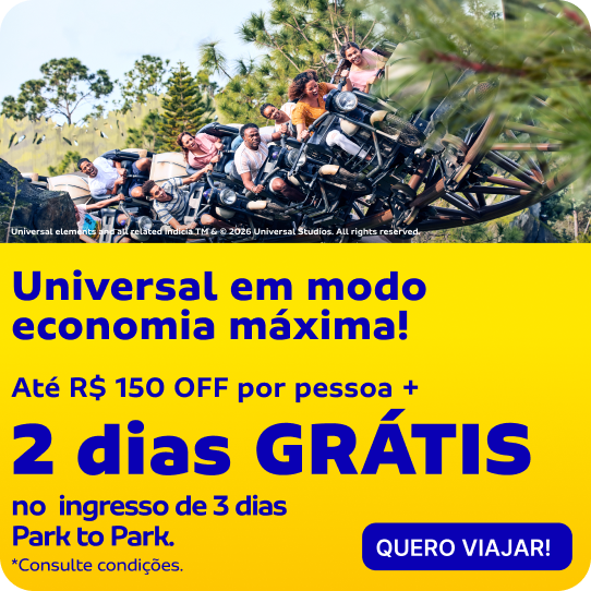 Universal em modo economia máxima! Até R$ 150 OFF por pessoa + 2 dias grátis no ingresso de 3 dias Park to Park.