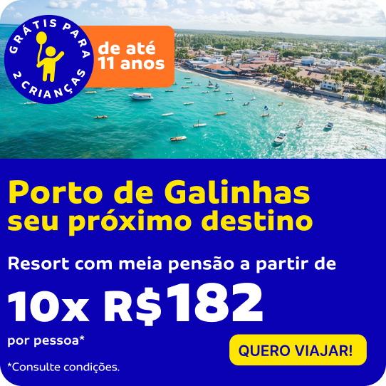 Porto de Galinhas seu próximo destino - Resort com meia pensão a partir de 10x R$ 182