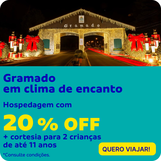 Gramado em clima de encanto - hospedagem com 20% OFF + cortesia para 2 crianças de até 11 anos